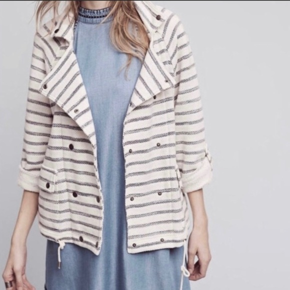 Anthropologie Dolan Left Coast Nautical Stripe Snap Button Knit Jacket, Size Med - Picture 3 of 15